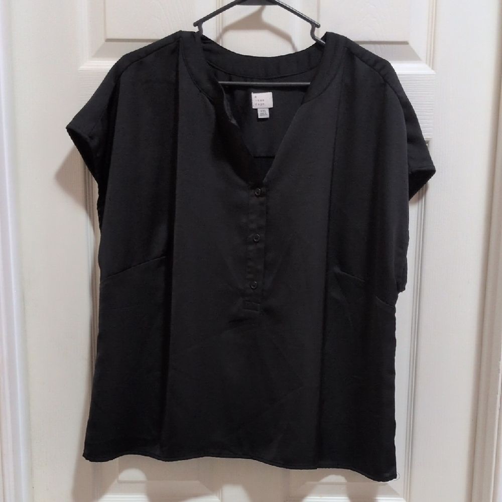 a new day Women's Black Quarter Button Sleeveless Top Size XXL